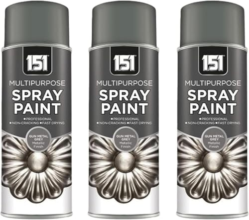 MIXEL G-U-N Metal Grey Spray Paint, Quick-Drying Formula, Perfect for Home Improvement, Automotive, Industrial, DIY Projects, Indoor And Outdoor Use, 400ml, (3 Pcs)