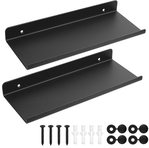 2 Pz Mensole da Muro Piccole Nera, Mensole da Parete, Mensola da Parete Piccola, Mensola a Muro Invisibili Metallo, Scaffale Libreria Galleggianti per Camera da Letto Cucina Bagno, 30x12x3,5 cm