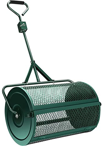 Spandiconcime per compost, spandiconcime per torba, spandiconcime a spinta da 24 con manico a doppio scopo, spandiconcime leggero per prato e giardino, cesto in rete metallica, rullo di copertura