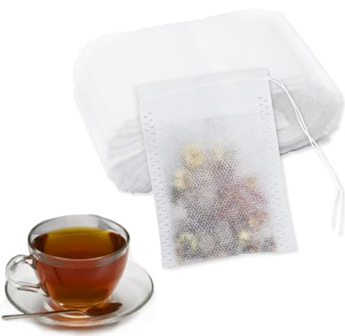 100Pcs Reusable Tea Bag, 7x9cm Empty Tea Bags, Muslin Bags Tea Filter for Cooking, Loose Leaf Tea, Coffee & Spices