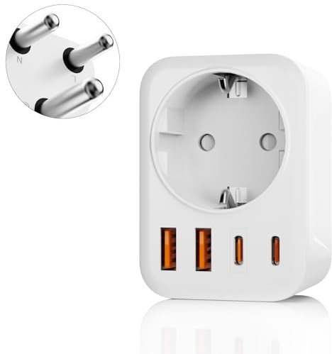 Adaptateur de Voyage 5 en 1 pour l'Afrique du Sud, Avec 1 Prise Secteur, 2 ports USB-C et 2 ports USB-A (3,4 A), Prise 3 Broches pour l'Afrique du Sud, le Lesotho, le Mozambique, la Namibie, le Swazil