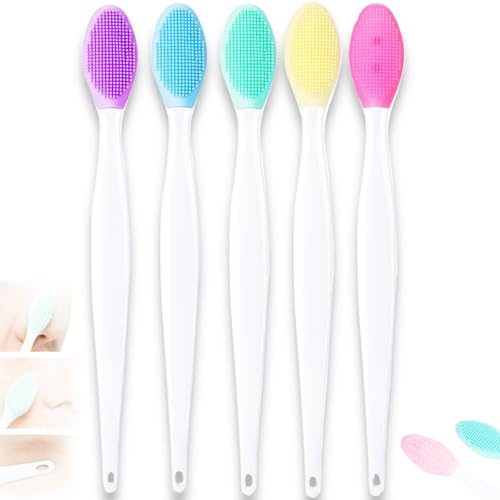 Lippenpeeling-Bürste, Silikon, Lippenpeeling-Bürsten, Schrubber, doppelseitig, Lippenreinigung, Peeling, Entfernen abgestorbener Haut, Werkzeug für Männer und Frauen, dunkle Lippen, 5 Stück