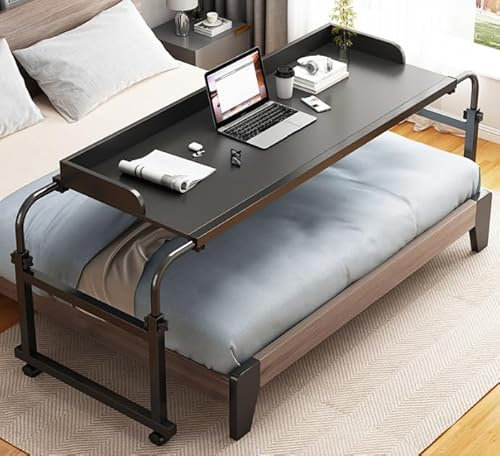 Table de lit réglable avec roulettes pour ordinateur portable et plateau de nourriture pour personnes en fauteuil roulant Noir