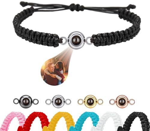 Ehihas Personalised Photo Projection Bracelet Memorial Gift Unique Memory Custom Bracelets HD Image For Loved Ones Keepsake Design Rope (Round Bead)