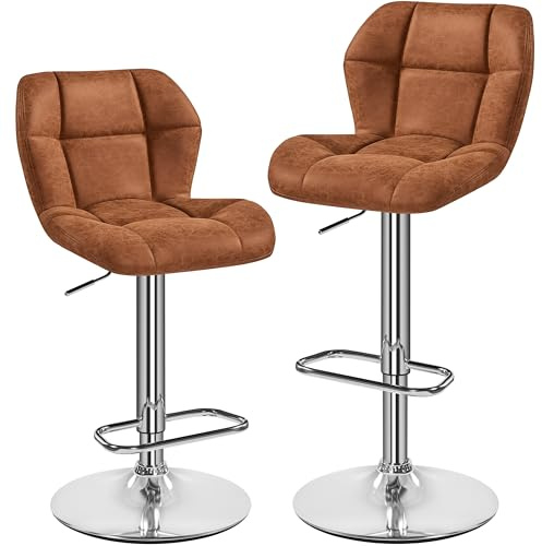 Yaheetech Barhocker 2X Höhenverstellbar Barstühle mit PU-Bezug Retro-braun | 360°Drehbar Küchenstühle, mit Rückenlehne und Fußstütze, Sitzhöhe 62,5 cm - 84,5 cm, für die Küche