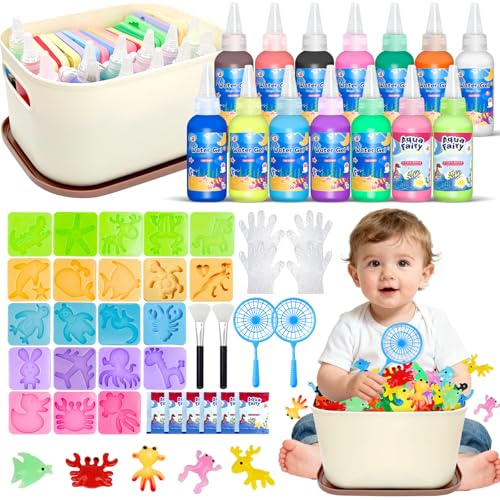 PIIMNT Aqua Gelz,48PCS Magic Water Elf,Magic Water Gel Toy Enthalten 14 Flaschen Farbgel & 21 Formen,Aqua Gelz Set,Wassertiere Selber Machen Wasser Gel Für Kinder,für DIY Spielzeug ab 3+ Jahre
