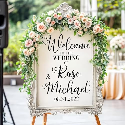 Autocollant Personnalisé Pour Miroir De Mariage, Autocollants En Vinyle « Bienvenue À Notre Mariage » Autocollant Pour Miroir À Faire Soi-même Avec Les Noms Décorations De Mariage(16 * 22 inch)