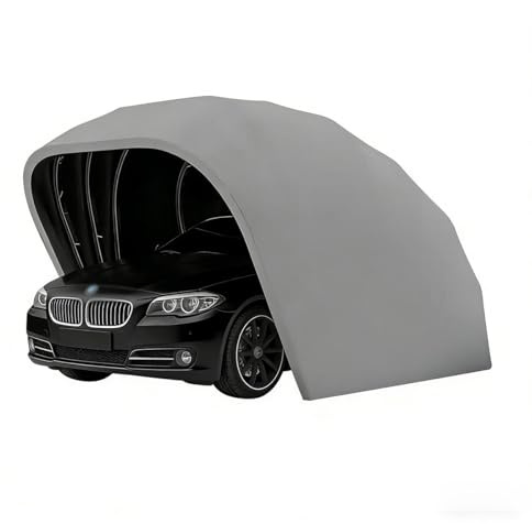Carpa Garaje Portátil Reforzada con Laterales Cobertizo Coche Exterior Protección contra Sol Lluvia Nieve Polvo Excrementos Pájaros Resina Árboles Escarcha