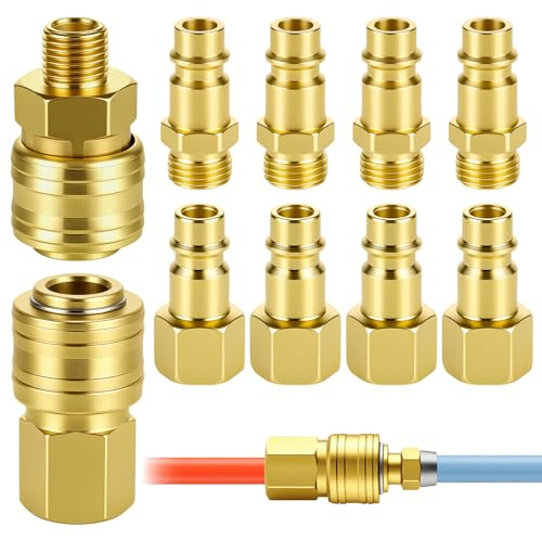 Huiguli 10 Pezzi Attacchi Rapidi Europei per Aria Compressa, 1/4 BSP | Raccordi e Connettori Rapidi da 1/4 BSP per Tubo dell'Aria Compressa e Innesti