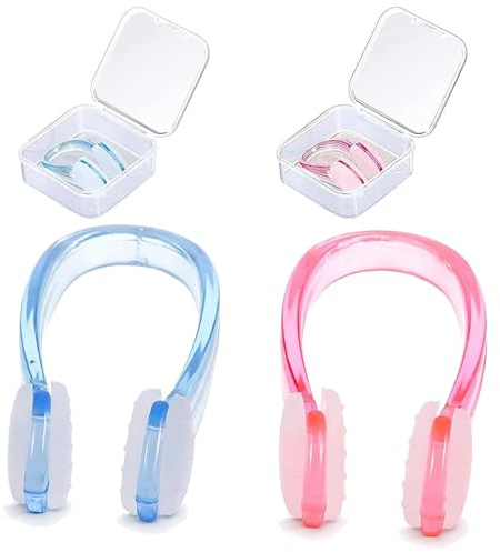 Zyssby 2 Swimming Nose Clips Waterproof Silicone Nose Plugs Blue Pink | Waterproof swimming nose clips help prevent water entering the nose, ideal for swimming, snorkelling and diving.