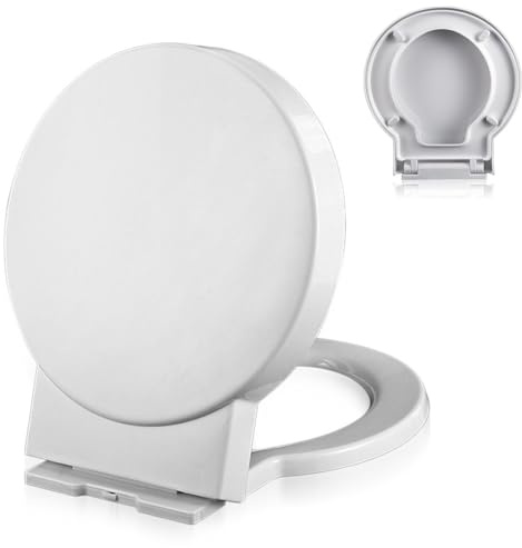 Tapa WC Universal, Asiento de Inodoro Familiar en Forma de O con Cierre Suave y Liberación Rápida, Fácil de Limpiar, Blanco, Tapa de Inodoro Redondo de PP, 44x39cm
