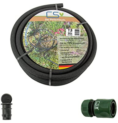 CS Perlschlauch 7,5 m drucklos für Regentonne & Regenfass – eco, nachhaltig & ökologisch – wassersparender Tropfschlauch zur einfachen Gartenbewässerung mit Schnellschlauchstück & Endstopfen
