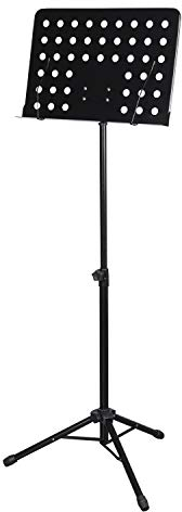 CASCHA Orchester-Pult aus Metall - stabiler Notenständer mit einstellbarem Neigungswinkel & abnehmbaren Noten-Klemmen - praktisch zusammenklappbar & einfach höhenverstellbar - Notenhalter schwarz