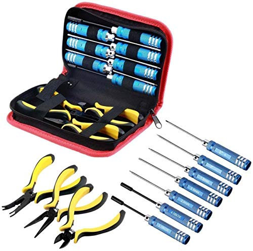 rchobbyhouse 10IN1 RC Tools Kits Box Set Screwdriver Pliers Hex Repair for Helicopter Multirotors (10 in 1 Tool kit)