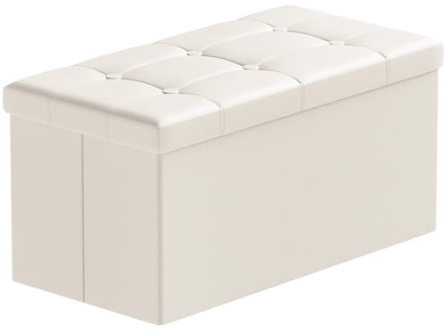 BRIAN & DANY Cassapanca ottomana in ecopelle, con coperchio, 80 x 40 x 40 cm, beige