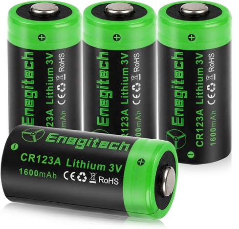 Enegitech CR123A Lithium Batterien 3V für Außensensor Bewegungsmelder 4er | 1600mAh, 10 Jahre haltbar, auslaufsicher. Ideal für Alarmanlagen, Rauchmelder, Nuki Türschlösser, LED Taschenlampen