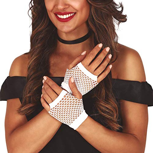 NET TOYS Fingerlose 80er Jahre Handschuhe ohne Finger - Weiß - Schrilles Frauen-Kostüm-Zubehör Party-Netzhandschuhe - EIN Highlight für Fasching & Mottoparty