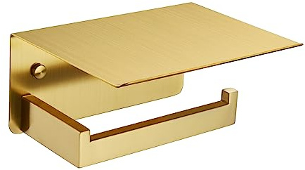 Toilettenpapierhalter mit Ablage, gebürstetes Gold, APLusee SUS 304 Edelstahl, modernes Badezimmerzubehör, Taschentuchrollenspender