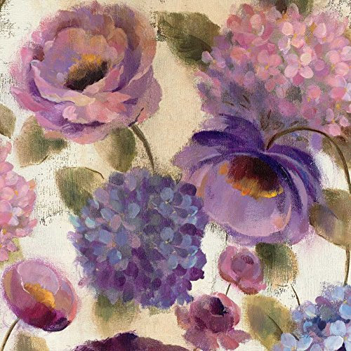 STAMPA-SU-TELA-INCORNICIATA-Vassileva-Silvia-Cm_63_X_63-Blu-e-viola-Flower-Song-III-fiori-fiori-giardino-mazzo-viola-papaveri-papavero-ortensie-peonia-peonie-steli-foglie-di-melanzane--Quadr