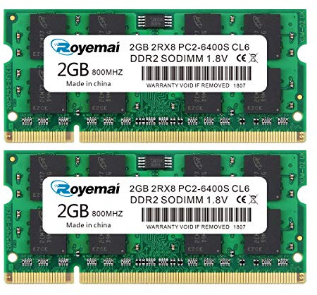 4GB(2X 2GB) DDR2 800MHz PC2-6400 PC2-6300 PC2 6400S DDR2 800 200 Pin SODIMM Notebook Laptop Memoria Ram 2RX8 Dual Rank Non-ECC Unbuffered CL6 1.8V Modules Upgrade Computer Portatile dedicata