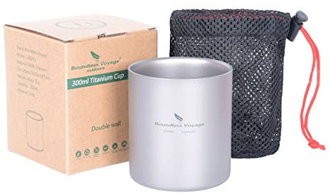 iBasingo Coupelles en Titane à Double Paroi 3 en 1 Mini Tasse Isolée de Camping Extérieur Tasses à Café Pliables Vaisselle Légère et Durable pour La Randonnée Quotidienne 300ml Ti15154I