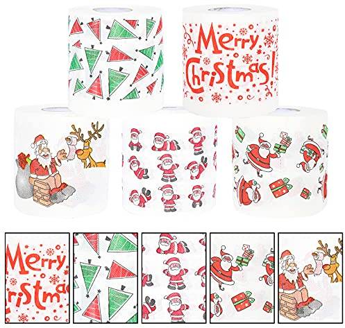 5 Rollen Lustige Weihnachten Toilettenpapier, Weihnachtsmann Klopapier Mit Muster für Dekorative Zwecke