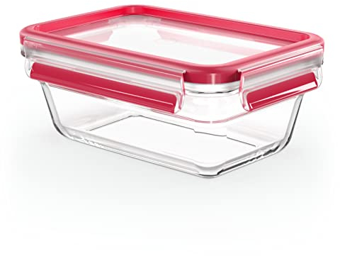 Emsa Clip&Close - Hermético de Cristal rectangular de polipropileno, higiénico, no retiene olores ni sabores, certificado Baby Care, apto para congelador y microondas, apto para lavavajillas