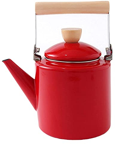SGSG Teiera Smaltata da 2,0 Litri Teiera Rossa da Campeggio all'aperto per Piano Cottura Teiera Vintage a Fogli mobili Caffettiera Turca retrò con Manico antiscottatura