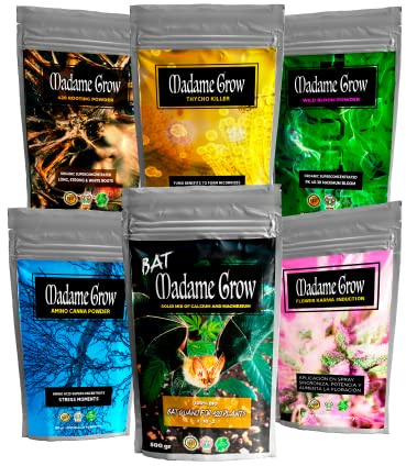 SIX PACK POWDER - Fertilizantes Bio en Polvo - Hidrosolubles en Agua - Plantas Terapéuticas - Guano, Crecimiento, Floración, Energía y Micorrizas (500+3x100+50+30 gr)