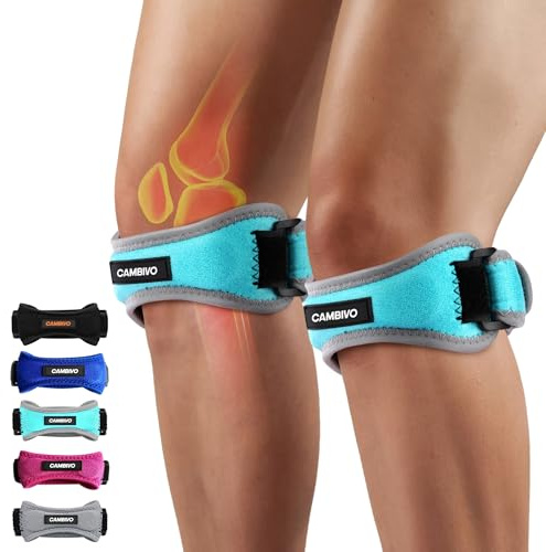 CAMBIVO Patella Tendon Knee Strap 2 Pack, Adjustable Knee Braces for Knee Pain, Knee Support Band for Running, Hiking, Volleyball, Jumpers Knee, Tennis, Tendonitis (Light Blue）
