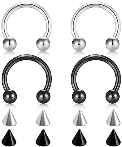 KnSam 1.2mm Piercing Nasenstecker, U Hufeisen Barbell Kegel Ersatz Silber Schwarz Tragus Ring Dünn für Frauen in Edelstahl, Piercing Schmuck, 4 Stücke