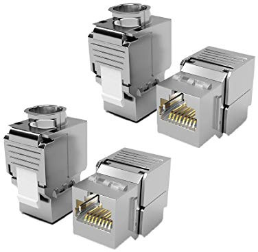 RedStar24 4x RJ45 Buchse Keystone Modul CAT 6a Jack STP Lan Buchse Werkzeuglos Montage 500Mhz 10 Gigabit Ethernet/Metall Gehäuse Einbaubuchse für Verlegekabel Patchpanel Patchfeld (4 Stück)