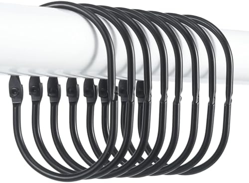 Goowin Shower Curtain Hooks, 24 Pcs Shower Curtain Rings Rust Proof Metal Oval Rings Clasp Closed Shower Curtain Rings for Bathroom Shower Rods Curtains（Black）