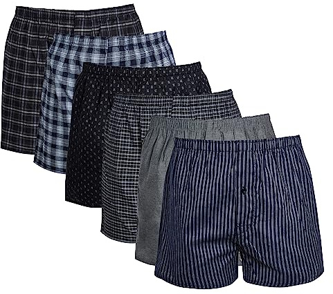 Sock Stack Pack Of 6 Mens Boxers Woven Boxershorts Loose Fit Comfort Elastic Waistband Underwear For Men MB01, X Large Multicolor