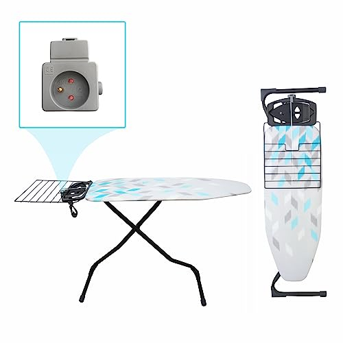 YORK Mono Aurora Mint Foldable Ironing Board, Ironing Table - Sturdy, Adjustable with Large Work Surface for Perfect Results - Includes Metal Shelves and Cable Holder - Space Saving Design