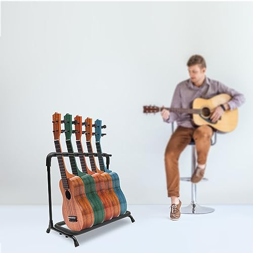 SABUIDDS 5-Fach Gitarrenständer Universell Passend Multistand Guitar Stand mit Mehreren Halterungen, Gitarrenhalter, Gitarrenstand, für Akustik, Bass, E-Gitarre, Gitarrensammler Geschenk, Schwarz
