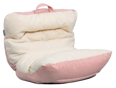 Big Joe Roma Kid's Bean Bag Chair, Oat Sherpa and Desert Rose, Vegan Suede, 2 Foot Lightweight Refillable Children's Seat