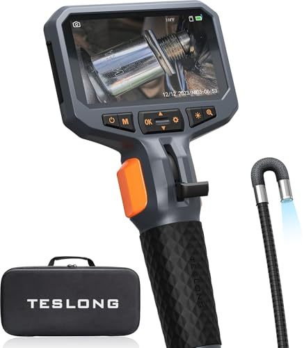 Teslong Two-Way Articulating Borescope with Light, Industrial Endoscope Inspection Camera with Articulated Probe, Flexible Mechanic Fiber Optic Snake Scope Cam for Wall Automotive Engine Inspect-5FT