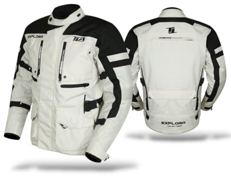 TLA EXPLORA LIGHT Veste moto avec protections homologuées CE classe A, doublure imperméable amovible, tailles jusqu'à 7XL homme, femme. Veste moto Enduro, Tourisme, Aventure, demi-saison (Gris, L)