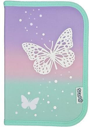 Scooli - Butterfly Wishes Gefülltes Schüleretui - Komplettes Etui mit hochwertigen Stiften und mehr - All-in-One Schuletui - Praktisch für die Schule - Für Mädchen ab 6 Jahren