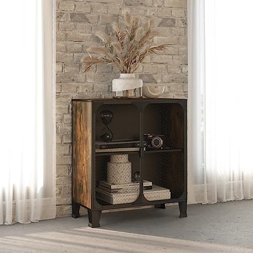Youuihom Werkzeugschrank Werkstatt-Schließfächer Weinkeller-Schrank Aufbewahrungsschrank Rustikal Braun 72x36x82 cm Metall und MDF Geeignet für Garage, Wohnzimmer, Küche, Hauswirtschaftsraum