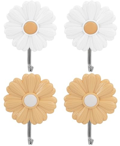 Amosfun Lot De 4 Crochets AdhéSifs Muraux DéCoratifs Petite Marguerite Pour Chambre D'Enfant Porte Manteau Sans PerçAge AdhéSif Fort Pour Serviettes CléS VêTements