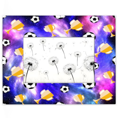 Bilderrahmen mit Fußballtrophäe, Galaxie, 12,7 x 17,8 cm, passend für 16,7 x 11,6 cm große Fotos, Galaxie-Stern, Holzrahmen, Desktop oder Wand, Heimdekoration, Bilderrahmen