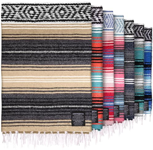 Authentic Large Handwoven Mexican Blanket - Soft Yoga Blankets - Durable Serape - Lightweight Falsa Blanket, Beach, Camping, Picnic, Equestrian Saddle, Outdoor Blankets 70x50 - Sand