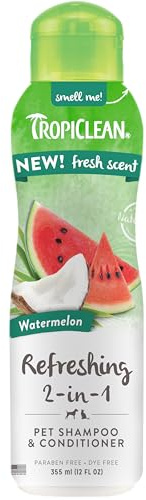 TropiClean Shampoo rinfrescante 2 in 1 e balsamo all'anguria per gatti e cani | Forniture da bagno per cani e gatti | 355 ml | Made in USA USA