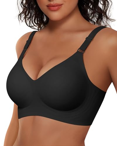Vertvie Womens Wireless Bras No Underwire Push Up Bra Seamless Supportive Full Coverage Everyday Bras Regular and Plus Size(Black,X-Large)