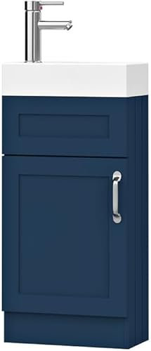 BELOFAY Vanity Unit with Basin, 400mm Floor Standing Bathroom Sink Storage Cabinet - Laquered Cloakroom Vanity with 1 Tap Hole Ceramic Basin and Soft Close Hinges WASTE INCLUDED