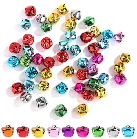 100st Glöckchen zum Basteln, 1,5cm Mehrfarbig Weihnachtsglöckchen Kleine Bastel Glöckchen zum Basteln 7 Farben Dekorativ Metallglöckchen für Feiertags- Fest- und Heimparty Dekorationen