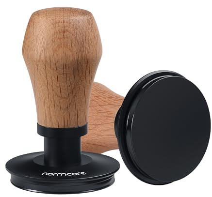 Normcore Espresso Coffee Tamper V4 - Spring Loaded with Titanium PVD Coating, Flat Base - 15lb / 25lb / 30lbs Replacement Springs, Coffee Tamper with Genuine Oak Wood Handle