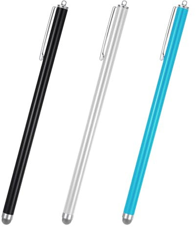 JIEYAO 3 Pcs Universal Stylus Pens, High Sensitivity Fiber Tip, Compatible with Phone Tablets (Black+Silver+Blue)